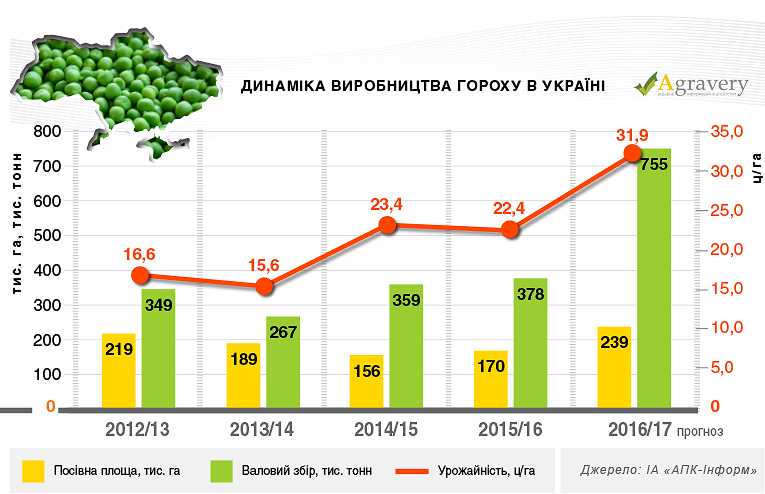 Наибольшие посевные площади в Украине среди нишевых бобовых занято под горохом - если сравнивать с прошлым годом, то они выросли на 33%, и достигли максимальной отметки за последние пять лет